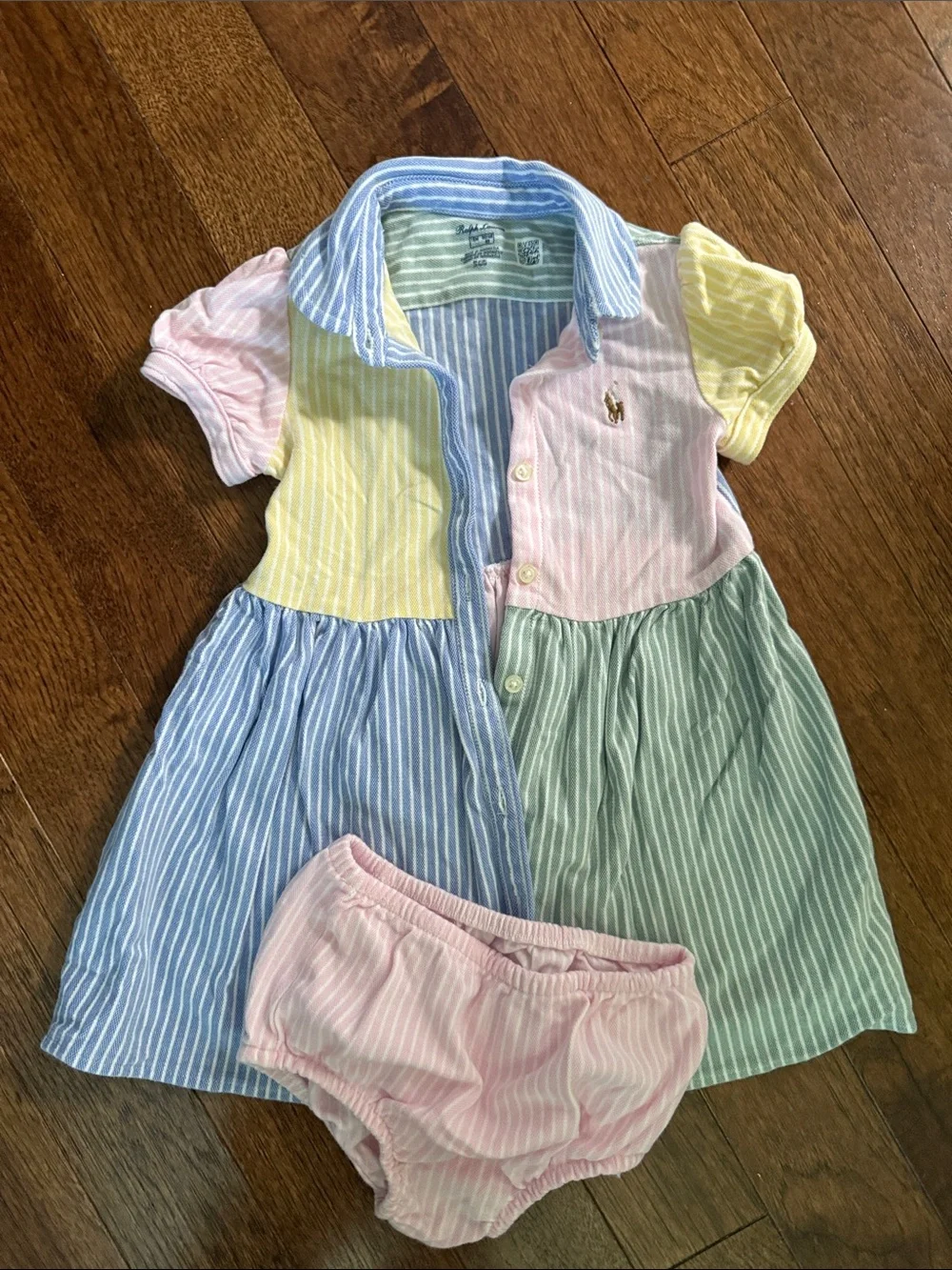 Ralph Lauren Pastel Striped Polo Dress with Bloomer - Blue, Pink, Yellow, Mint